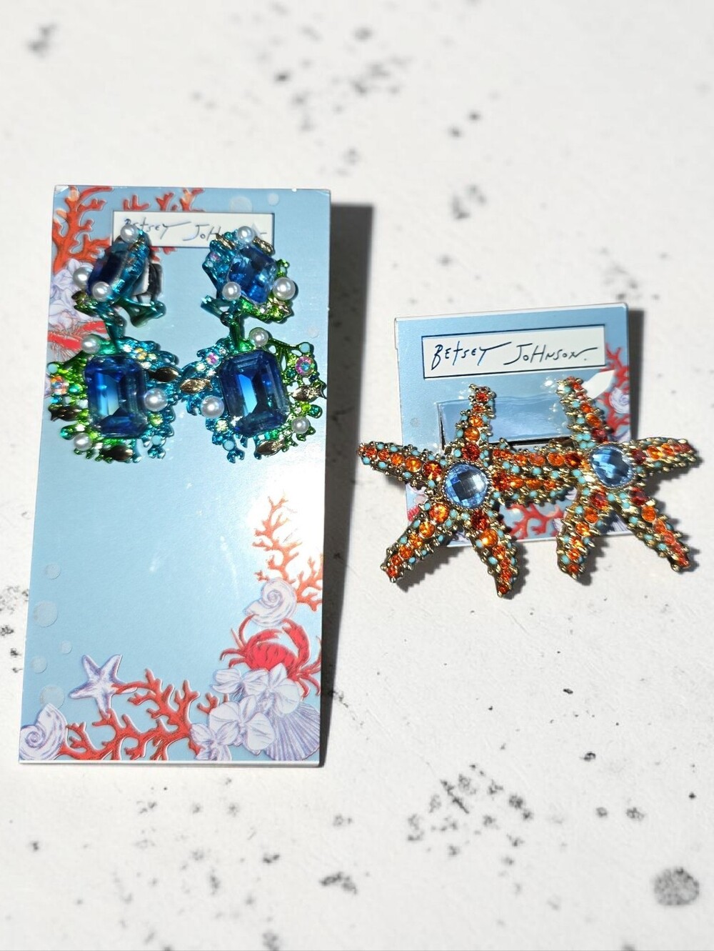 Betsey Johnson Blue & Green Gem Drop Earrings Or Orange Starfish Studs